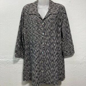 Parsley & Sage Button Up Shirt Tunic Top Black Heathered 3/4 Sleeves Size L